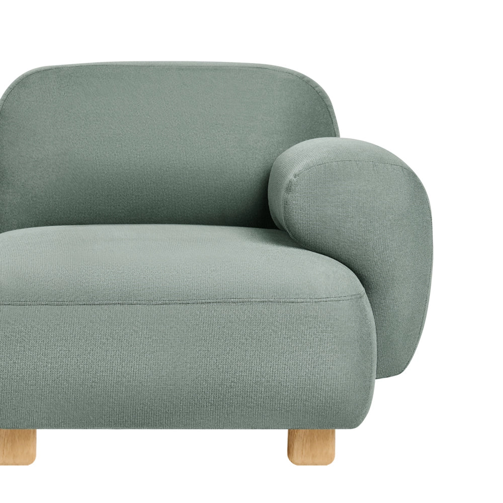 Modulo divano angolare lato sinistro a 1 posto con tessuto idrorepellente gambe in legno verde chiaro stile moderno a un posto