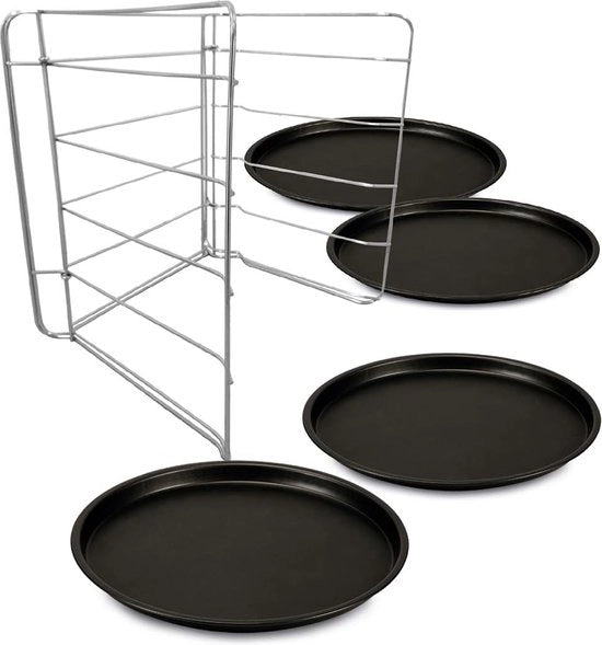 Set di 4 forme per pizza, 32 cm, in acciaio con doppia finitura antiscivente, nero