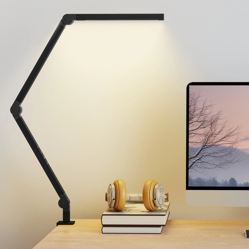 Lampada da Scrivania Regolabile a LED ¨C Zephmum ¨C Nero, 96 LED, Morsetto in Metallo
