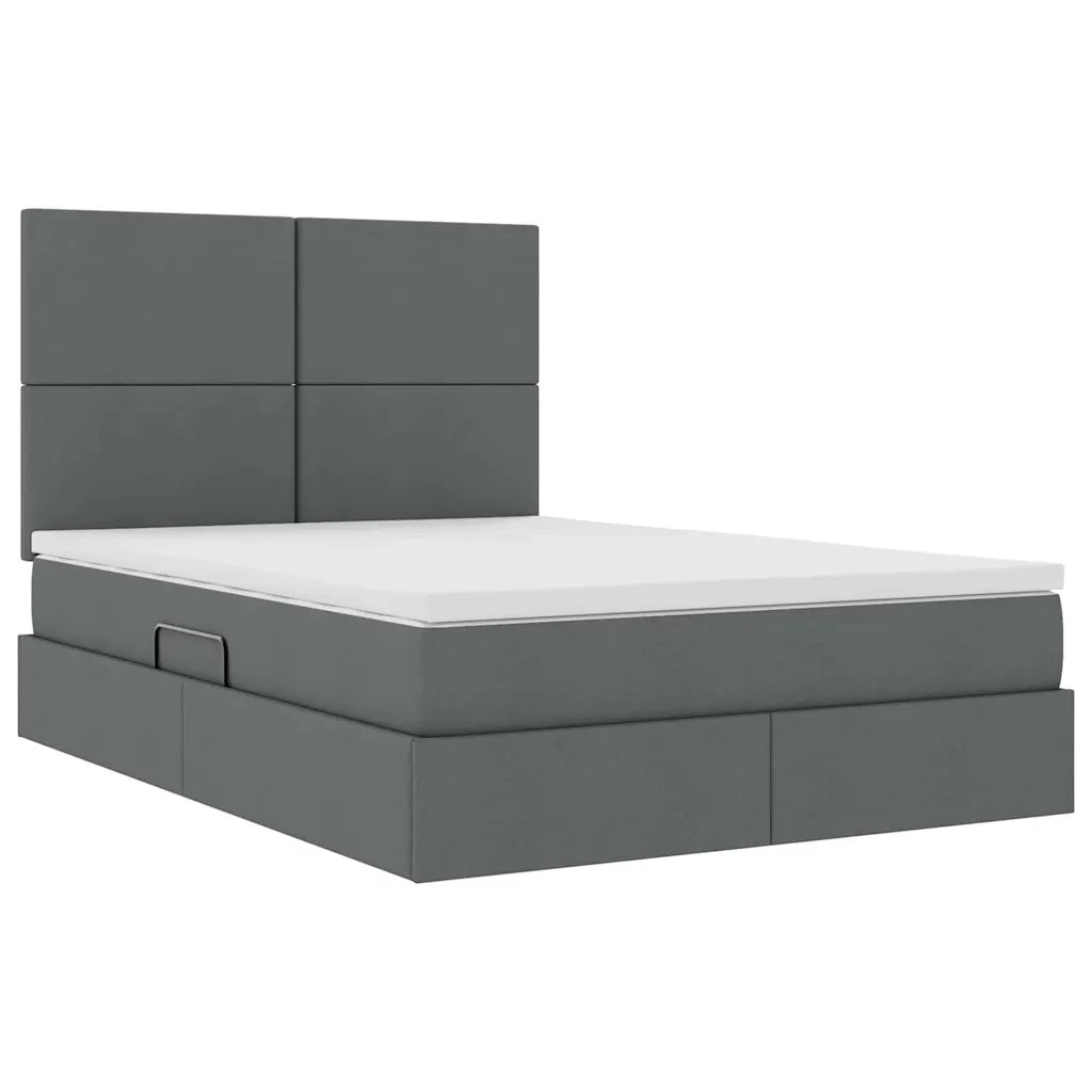 Letto con contenitore e LED con led Grigio scuro 140 x 200 cm