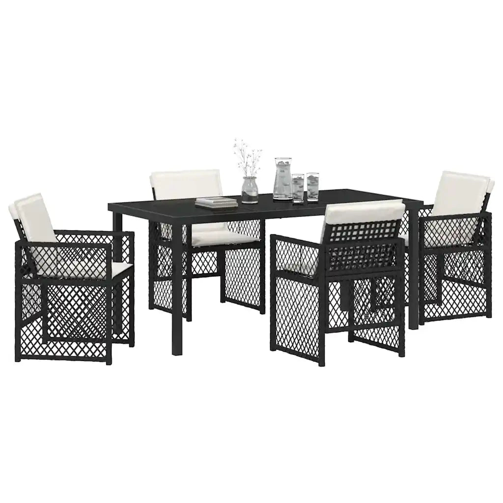 Set da Pranzo per Giardino 5 pcs Nero polyrattan 3380619