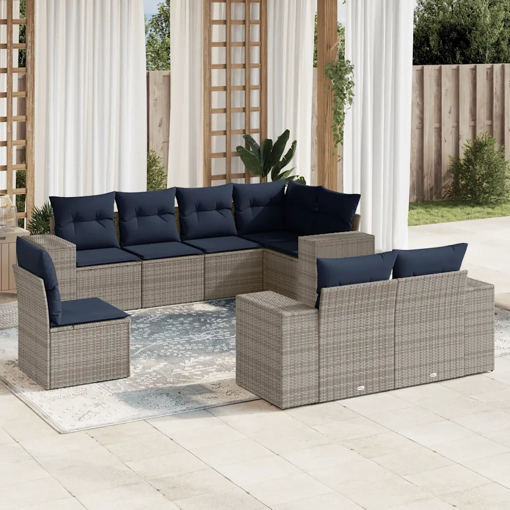 Set Divani da Giardino 8 pz con Cuscini Grigio in Polyrattan 3222840