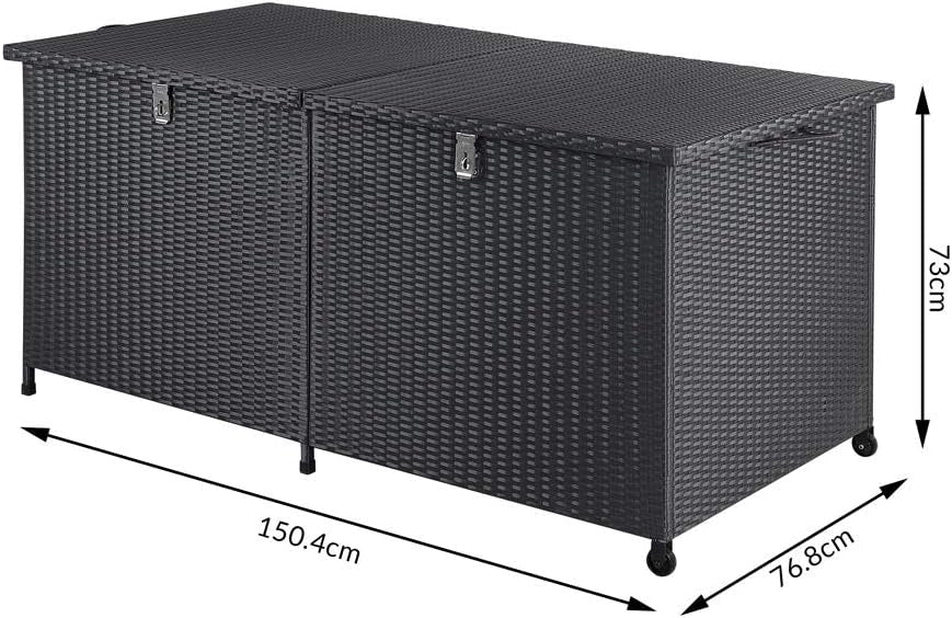 ® Baule da Giardino XXL 625L 150x77x73 cm Polyrattan con Ruote Impermeabile Fodera Interna Box Multifunzione