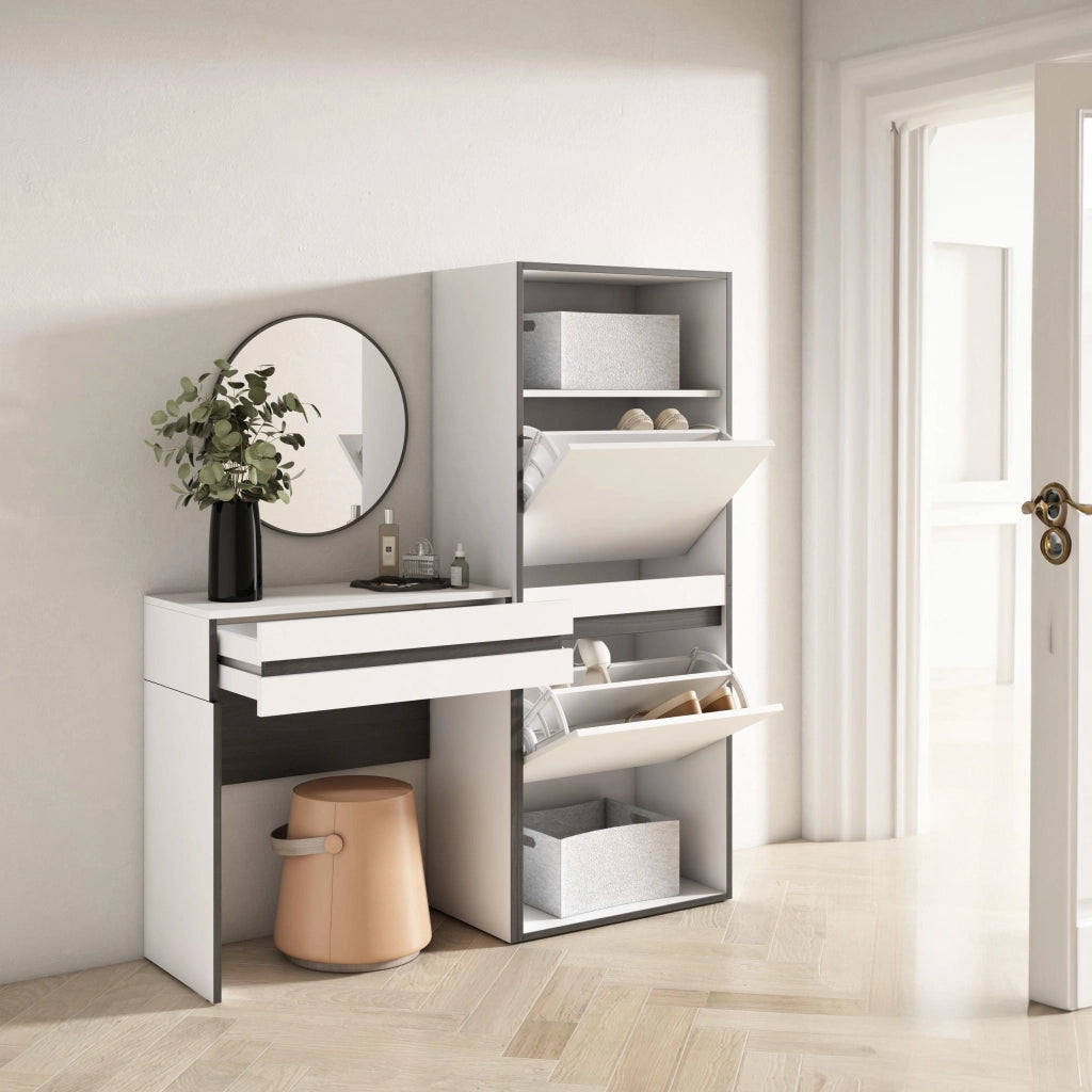 Consolle Ingresso, 130x35x145cm, Con cassetto, Scarpiera, Bianco RF3440