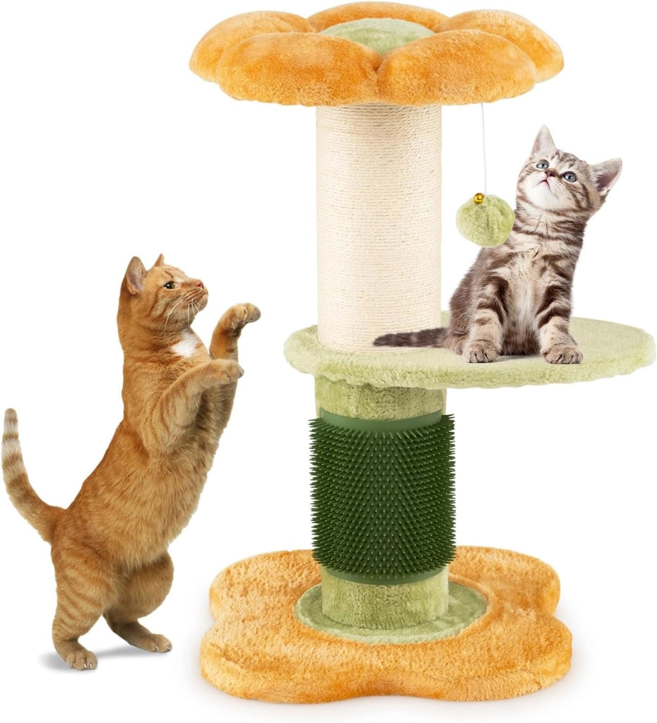 Albero per Gatti da Interno Alto 69 cm, Tiragraffi per Gatti a Forma di Fiore con Piedistallo Imbottito in Pile, Tiragraffi in Sisal e Pallina Appesa, Mobili per Gattini a Più Livelli (Rosa)