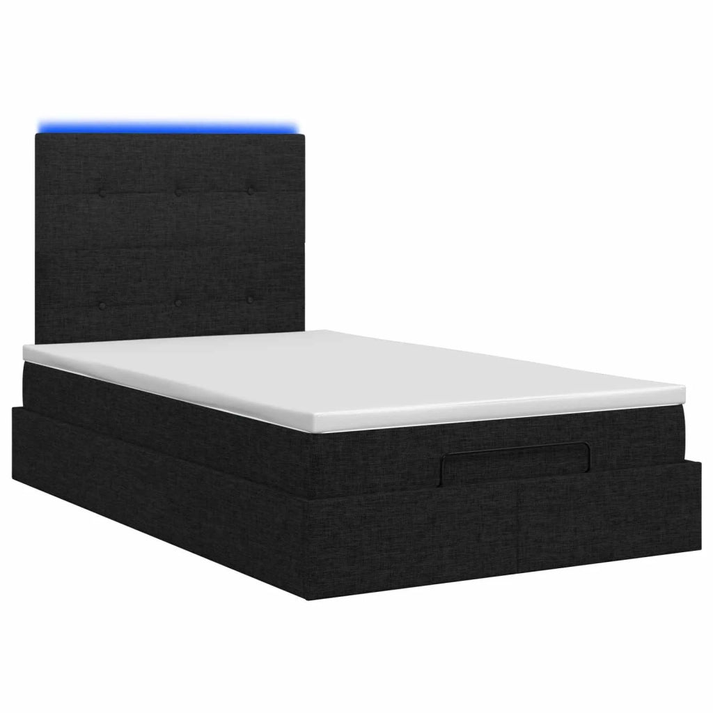 Letto Ottomano con Materasso e LED Nero 120 x 200 cm Tessuto 3458064