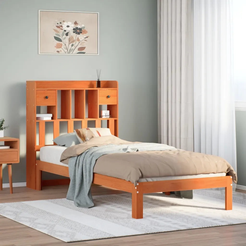 vidaXL Letto Libreria senza Materasso Marrone Cera 100x200 cm in Pino