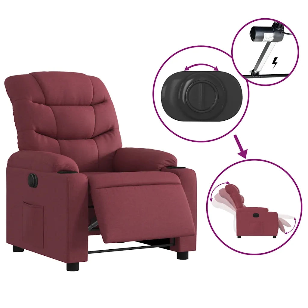 Poltrona | Sedia Relax Elettrica Reclinabile Rosso Vino in Tessuto