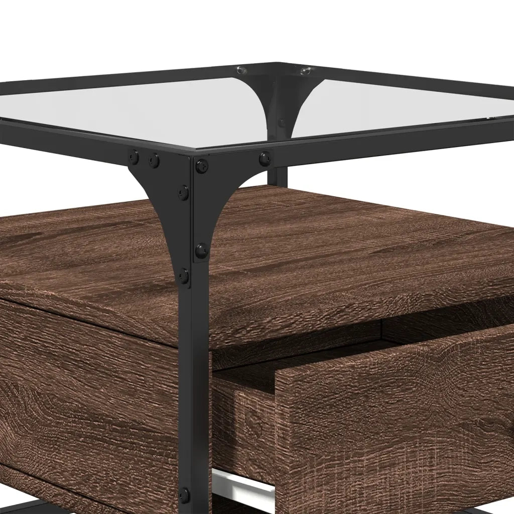 Tavolino salotto | Tavolino da caff¨¨ | Tavolino da Soggiorno con Ante in Vetro Rovere Marrone 50x50x45 cm