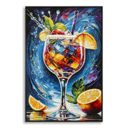 Stampa Decorata Su Tela Laccata Con Cornice Cocktail -b- cm 62x3,5 x92