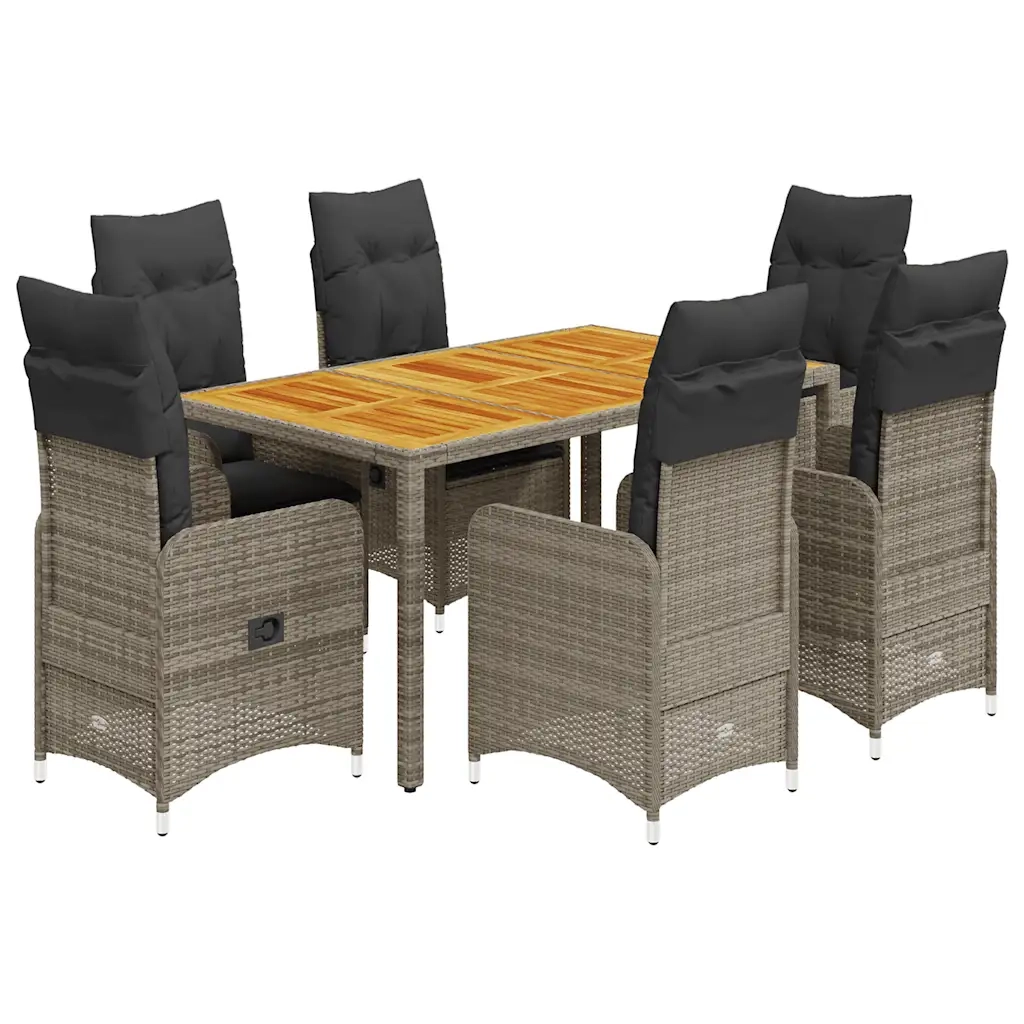 Set BistrÃ² da Giardino 7 pz con Cuscini in Polyrattan Grigio