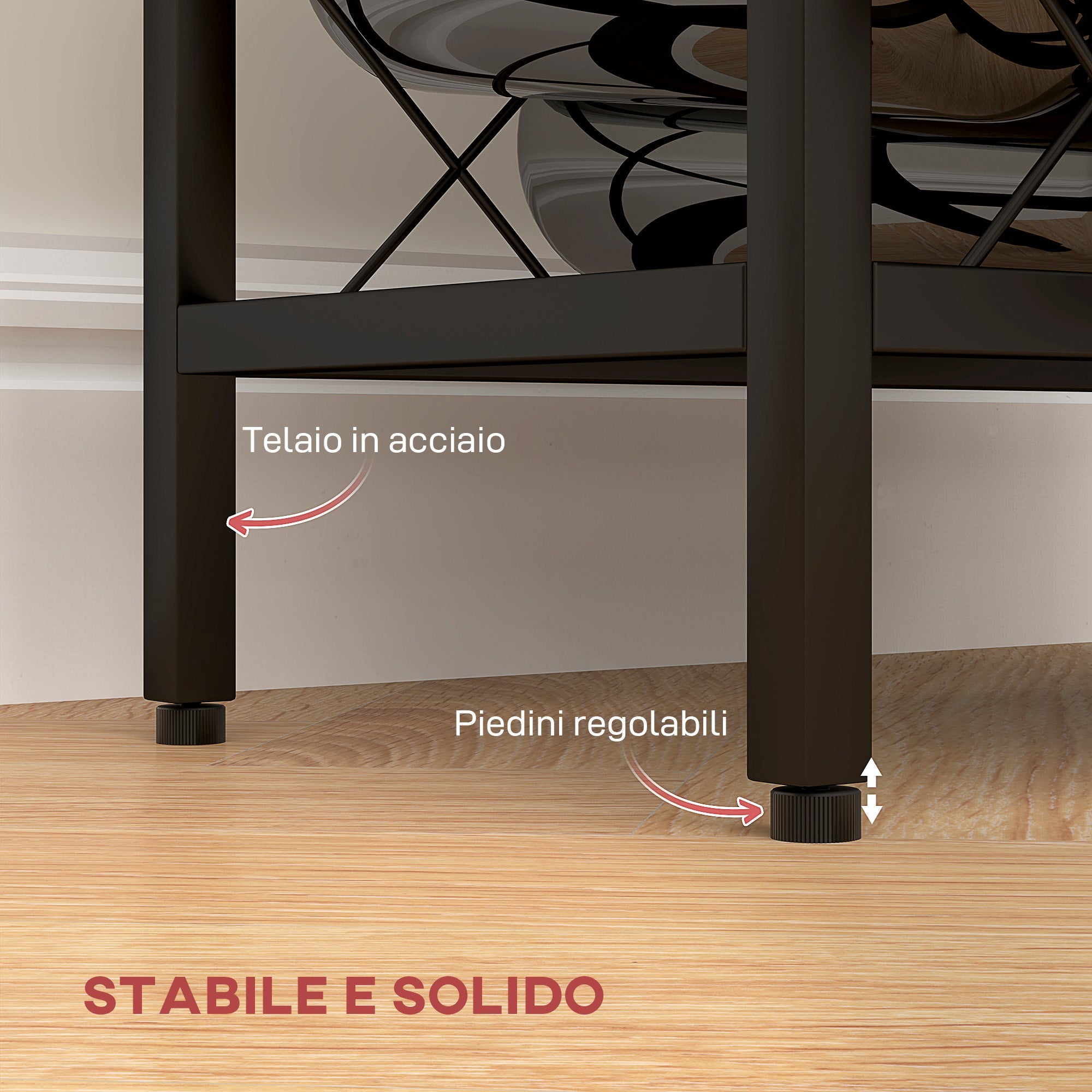 Portabottiglie Vini per 10 Bottiglie 41x22x41 cm con Piano d'Appoggio in Vetro in Acciaio Nero