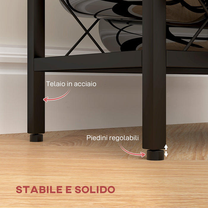 Portabottiglie Vini per 10 Bottiglie 41x22x41 cm con Piano d'Appoggio in Vetro in Acciaio Nero