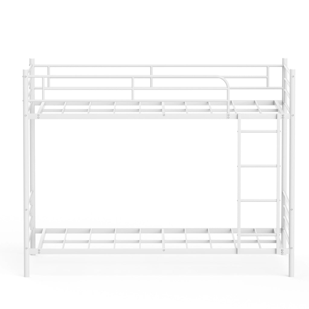 Letto a castello 90 x 190 cm in acciaio con scala e parapetto; bianco
