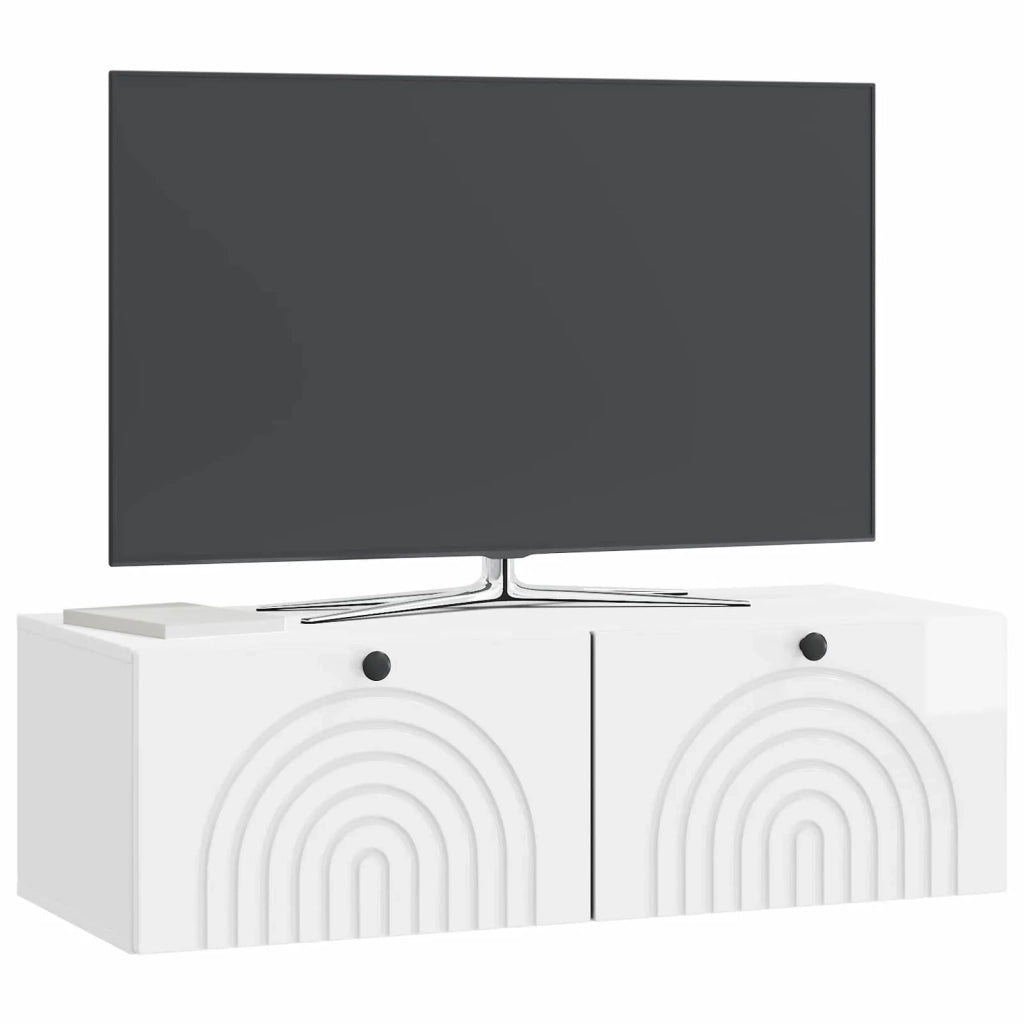 Mobile Porta TV da Muro Bianco Lucido 98 x 41 x 30 cm 898189