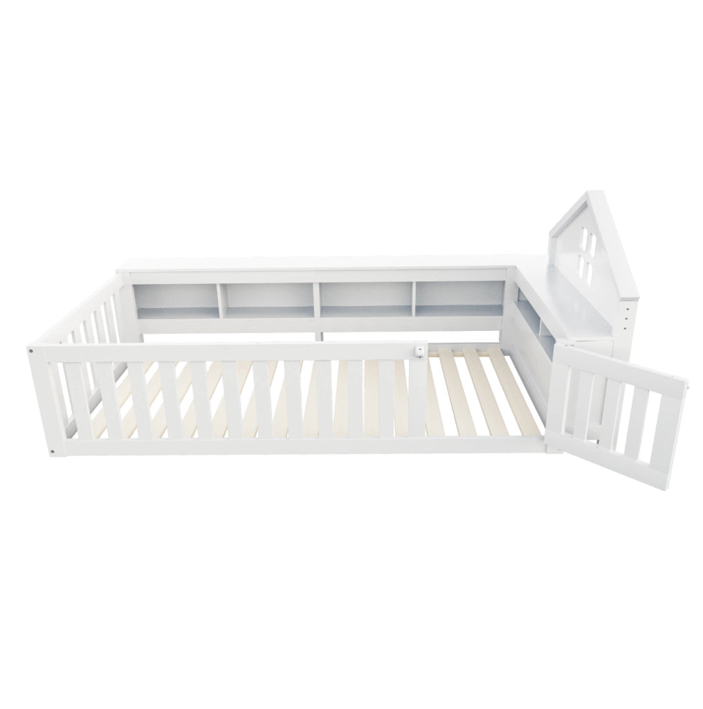 Letto per bambini 90x200 cm con contenitore; tetto con finestra; bianco
