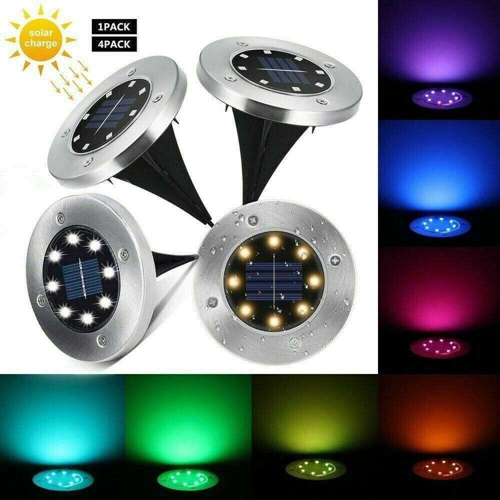 Trade Shop - 4 Faro Lampada 8 Led Rgb Solare Da Esterno Giardino Faretto Picchetto Segnapassi -