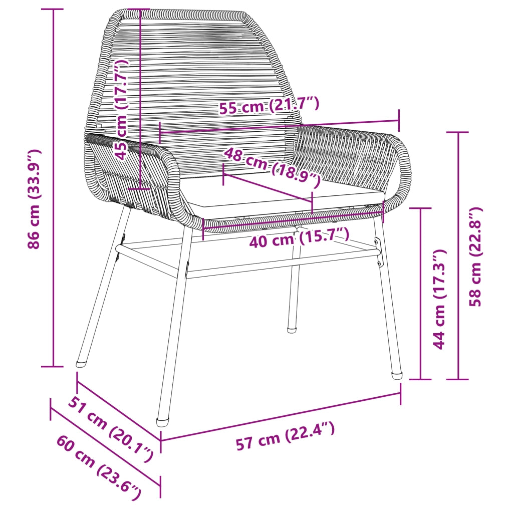Set da Pranzo da Giardino in 3 Pezzi con Cuscini Marrone Polyrattan