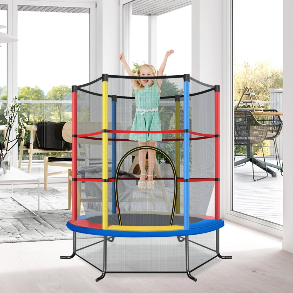 Tappeto elastico per bambini con rete di sicurezza in acciaio resistente, Tappeto elastico con struttura Colorato