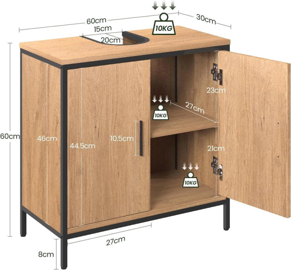 Set di Mobili da Bagno Salvaspazio, Armadietto da Bagno con Specchio, Mobiletto Copricolonna con Ripiano, Rovere Chiaro+Nero
