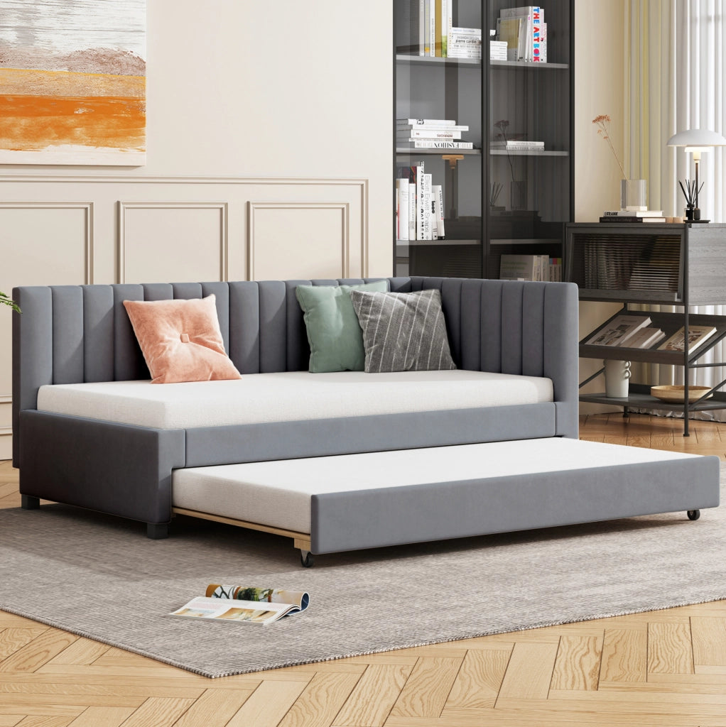 Divano letto 90x200 cm Estraibile; Velluto Grigio (Senza materasso)