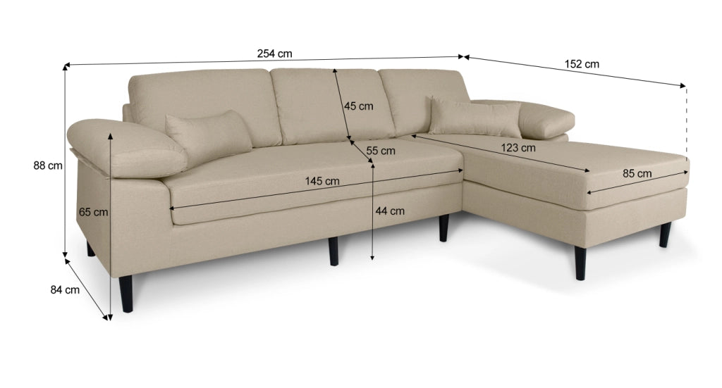 Divano angolare 3 posti con chaise longue destra tessuto beige - Washington - DI-WA11FBC-CLDX