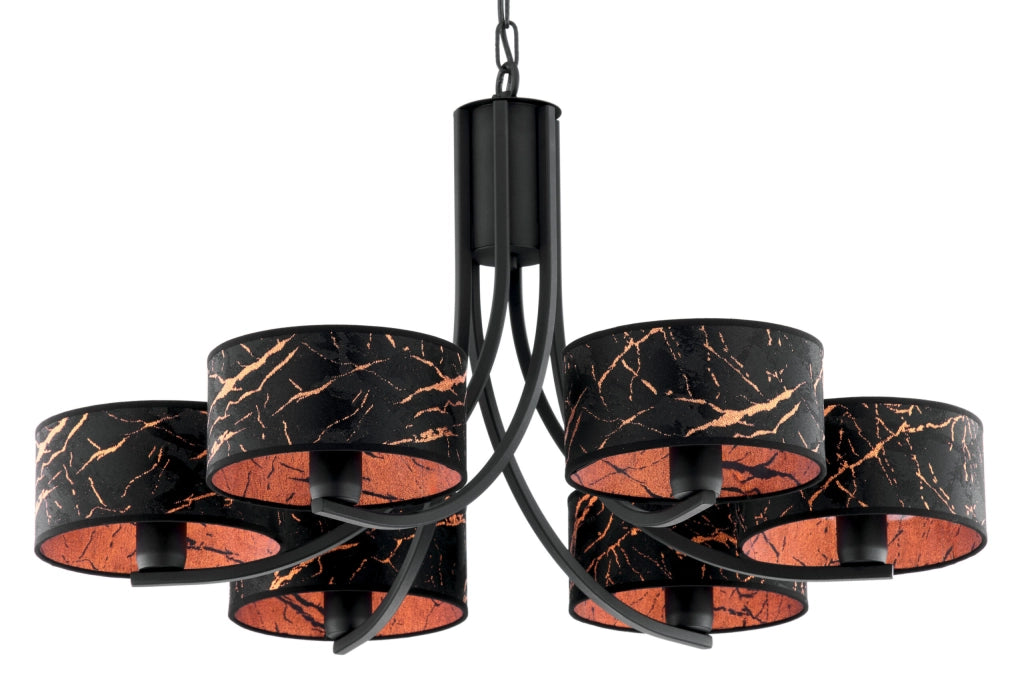 Lampadario Arthur nero rame 6xE27 15W catena Jupiter