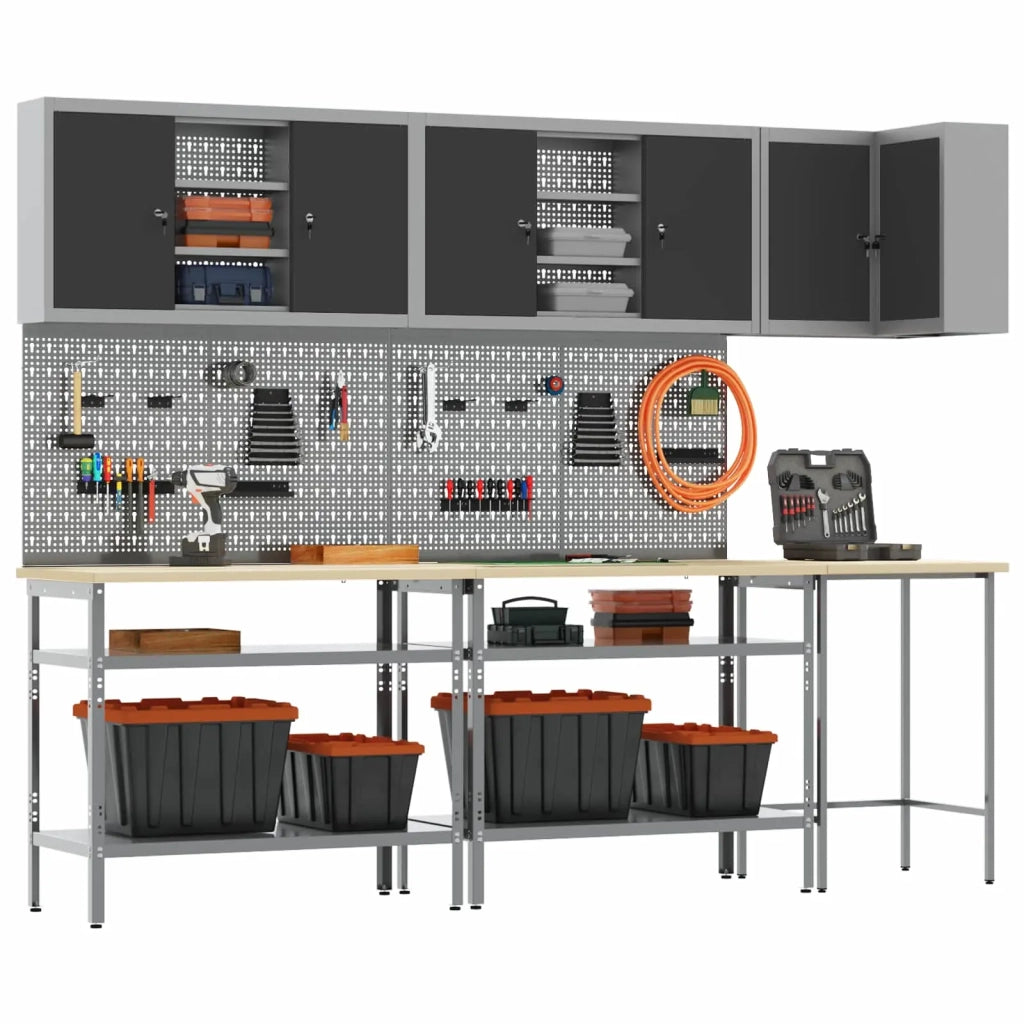 Set di mobili da lavoro con lo scaffale 10 pcs Nero e Grigio 3321516