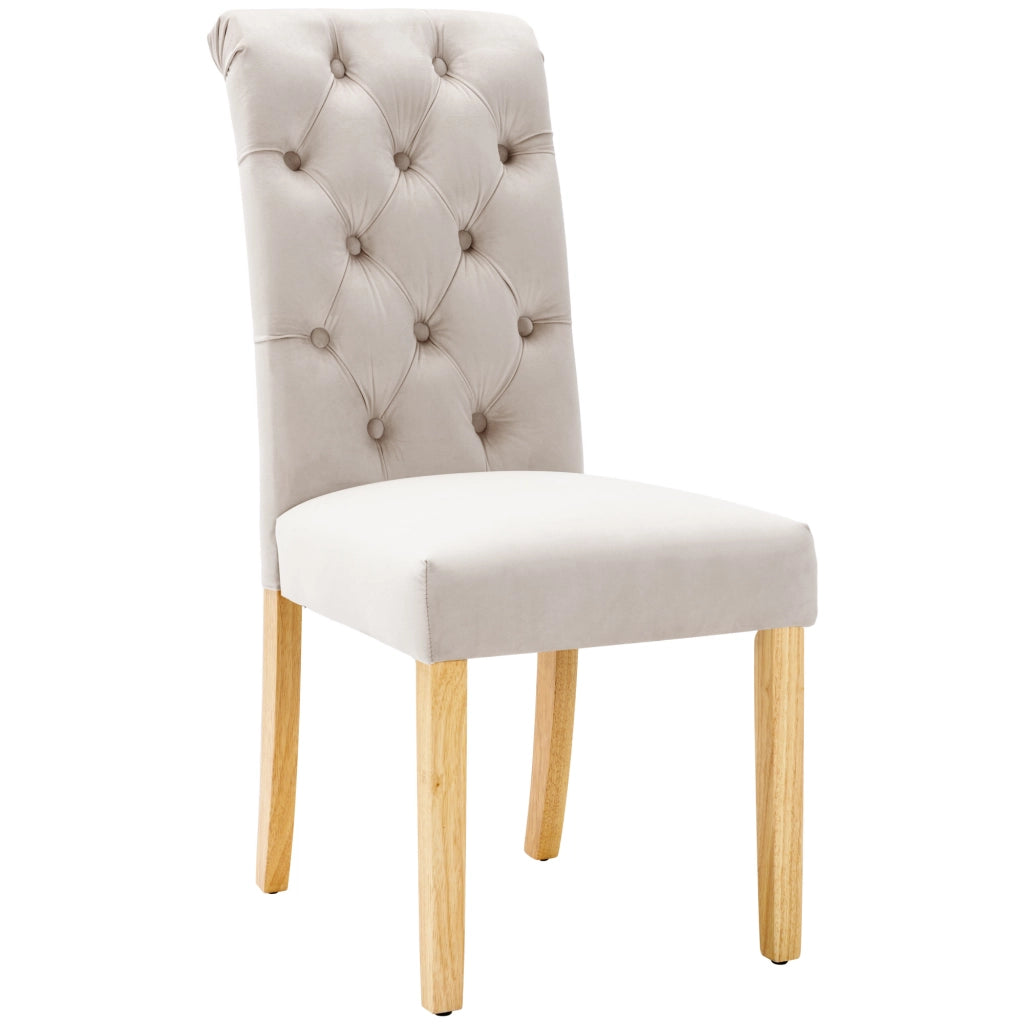Sedie da sala da pranzo set da 2 con schienale curvo imbottitura confortevole gambe in rovere massello velluto beige