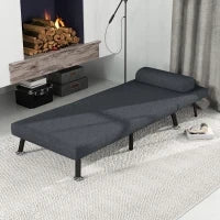 Poltrona Letto 3 in 1 con Schienale Regolabile e Cuscino, in Tessuto Effetto Lino e Acciaio, Grigio Scuro