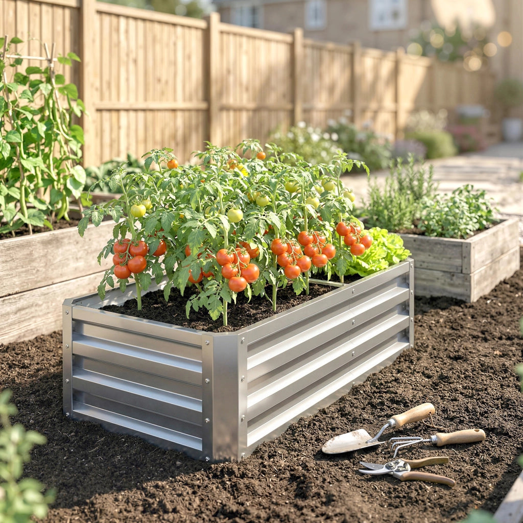 Orto rialzato da giardino rettangolare ¨C Xylo ¨C acciaio ondulato grigio argento 120x60x30,5 cm