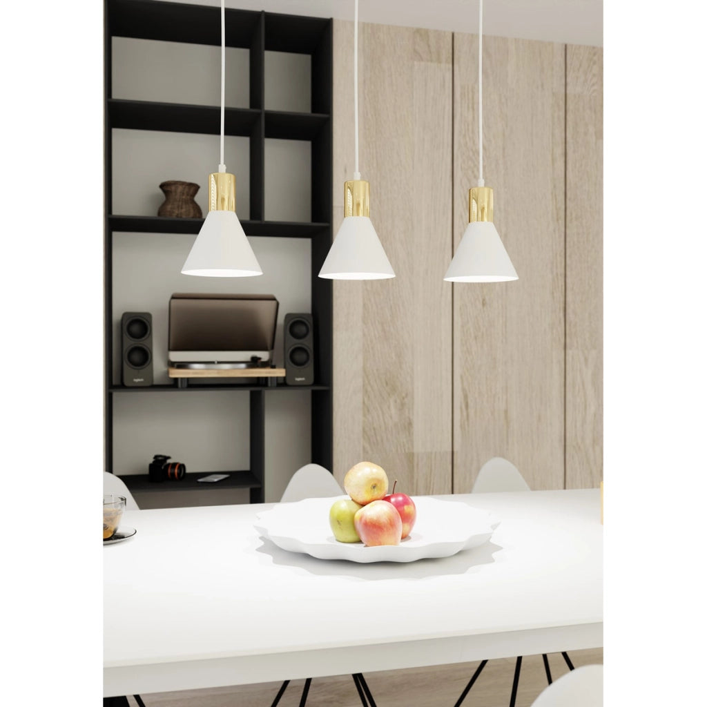 Lampada a sospensione Rosa in acciaio bianco e oro