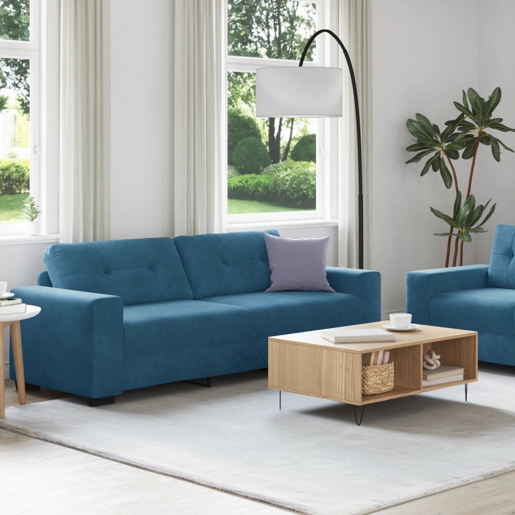 Set Divano 2 Pezzi con Cuscini in Velluto Blu