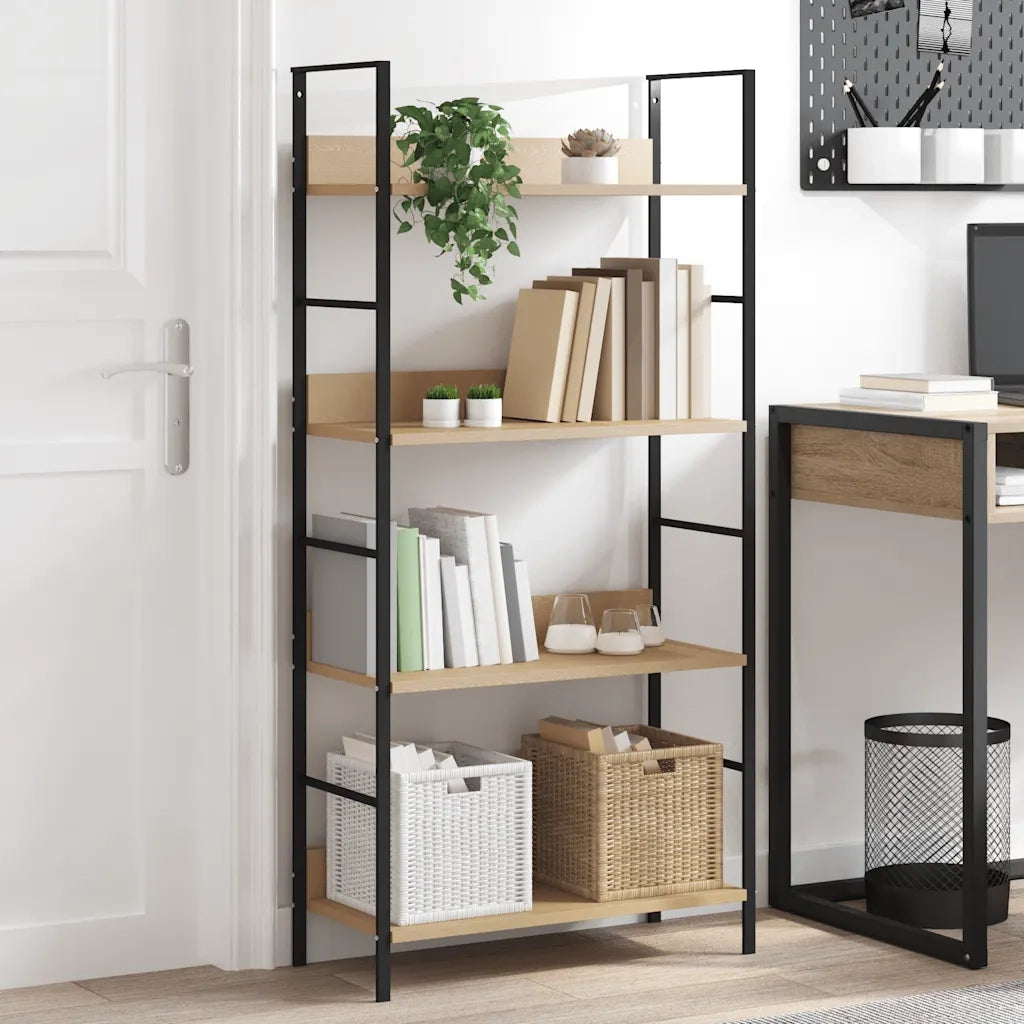 Scaffale Libri 4 Ripiani Rovere 60x27,6x124,5 Legno Multistrato 288223