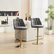 Sgabello da Bar Girevole con Schienale ¨C Xylo ¨C Velluto Grigio, Altezza Regolabile, Set 2 Pezzi