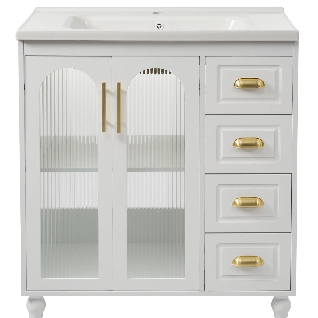 Mobile bagno bianco 80 cm con lavabo in porcellana e 3 cassetti