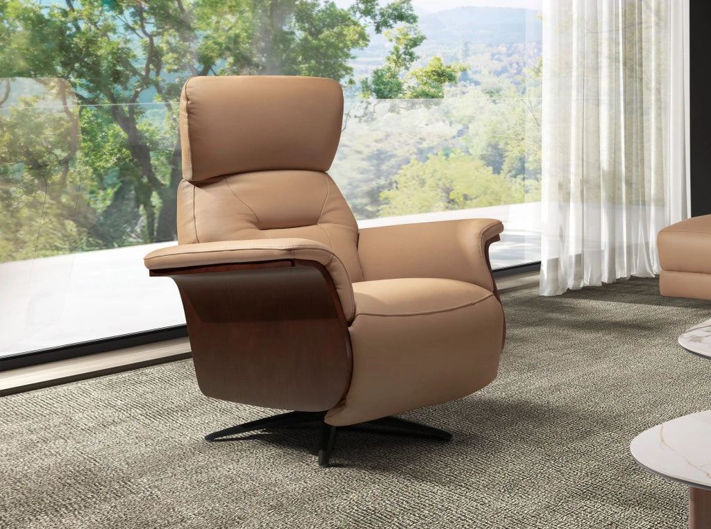 Poltrona relax girevole in pelle marrone