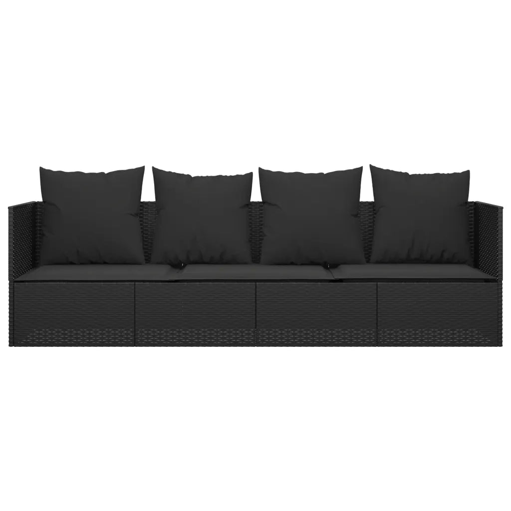 Lettino Prendisole | Sdraio da giardino | Lettino da sole da Esterno con Cuscini Nero in Polyrattan
