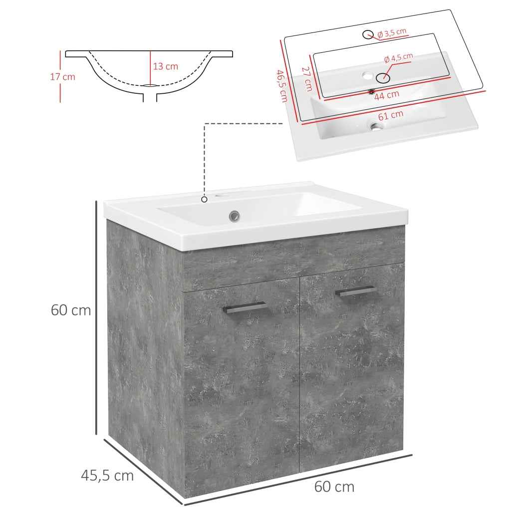 Mobile Bagno con Lavabo Armadio Sottolavabo Parete 2 Ante Grigio ¨C zephmum ¨C 60x45.5x60 cm