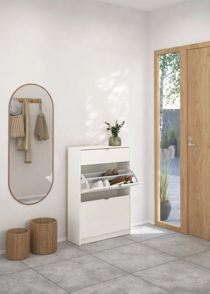 Scarpiera Theophile, Mobile portascarpe, Armadio da ingresso multiuso, Mobiletto per calzature, 70x24 h101 cm, Bianco