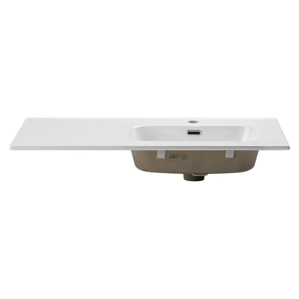 Lavabo da incasso ESSEN 90 cm con vasca spostata a destra in ceramica bianco brillante