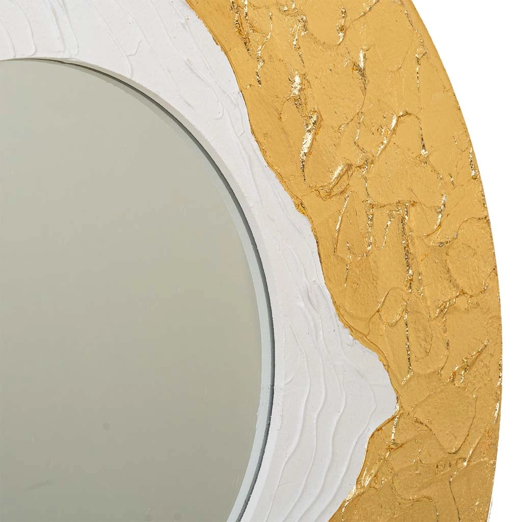 Specchio rotondo in legno con rilievo bianco d80x2h