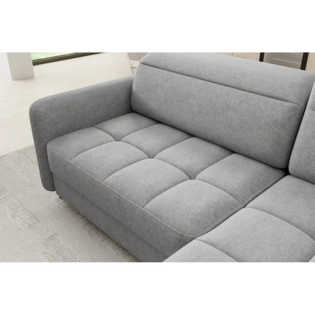 Divano angolare destro convertibile BARNEA 208 cm grigio chiaro con contenitore
