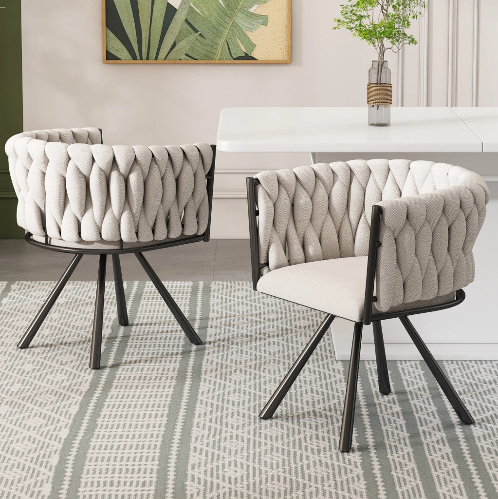Sedia da pranzo girevole 360° in lino nero; set da 6; con struttura in metallo