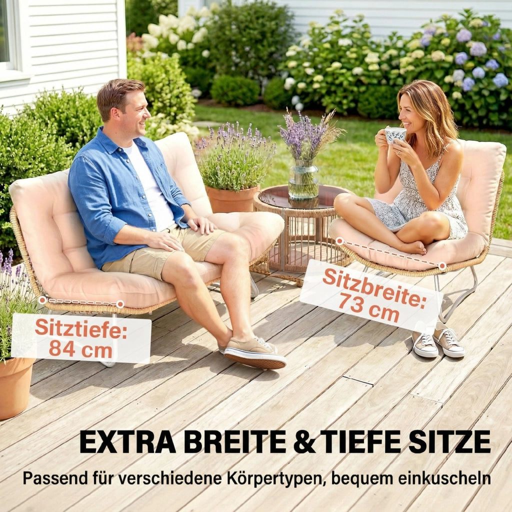 Set Lounge 4 Pezzi Polyrattan ¨C Zephmum ¨C Grigio, Cuscini Spessi, Tavolo Vetro