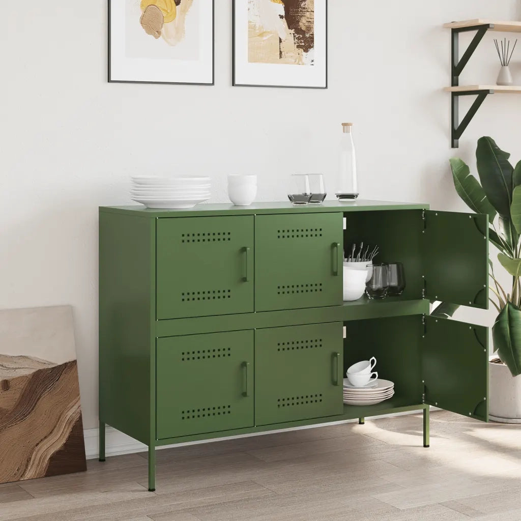 Credenza | Madia | Buffet da pranzo | Armadio da pranzo Verde Oliva 100,5x39x79 cm in Acciaio