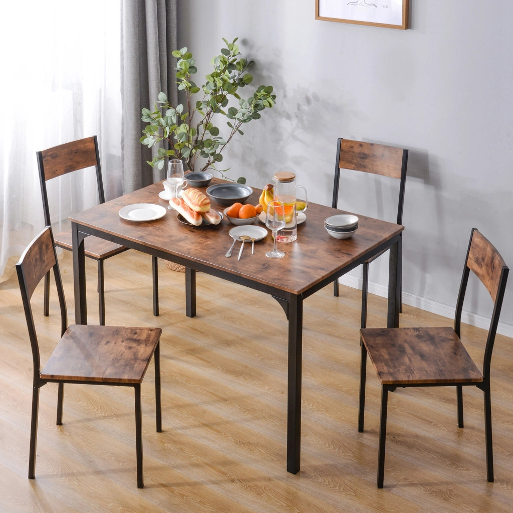 Gruppo da pranzo 108x65x75 cm con piano in pannello truciolare e struttura in metallo; marrone