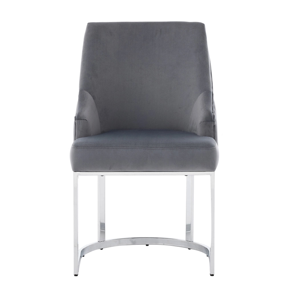 Set di 4 sedie da pranzo 59x55x89 cm con rivestimento in velluto; schienale trapuntato; grigio e argento