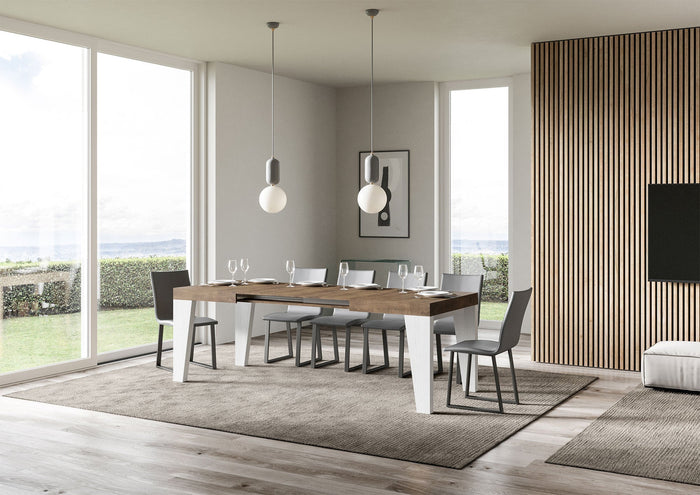 Tavolo Allungabile 130/390x90x77 cm Naxy Mix piano Noce gambe Bianco Frassino