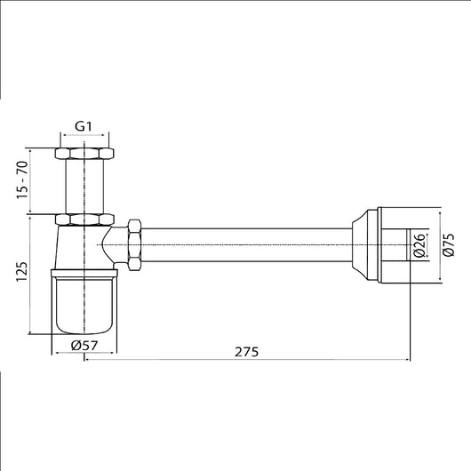 Sifone a bottiglia di scarico metallo per lavabo *** misura 1 pollice 1/4, tipologia ottone, confezione 1